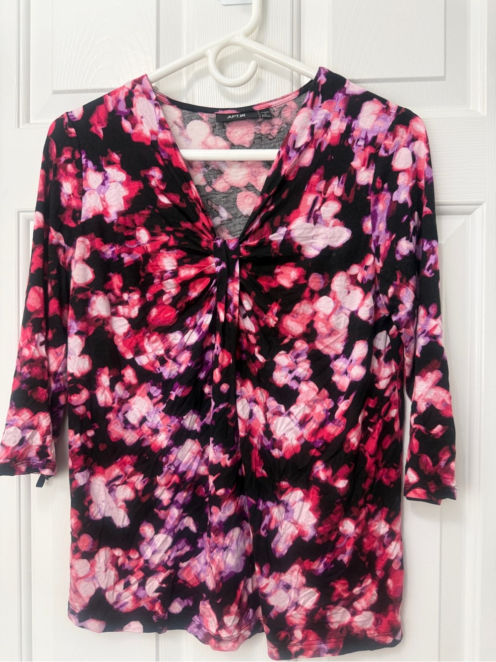 Apt. 9 Black Pink Purple Floral Twist-Front Long Sleeve Top